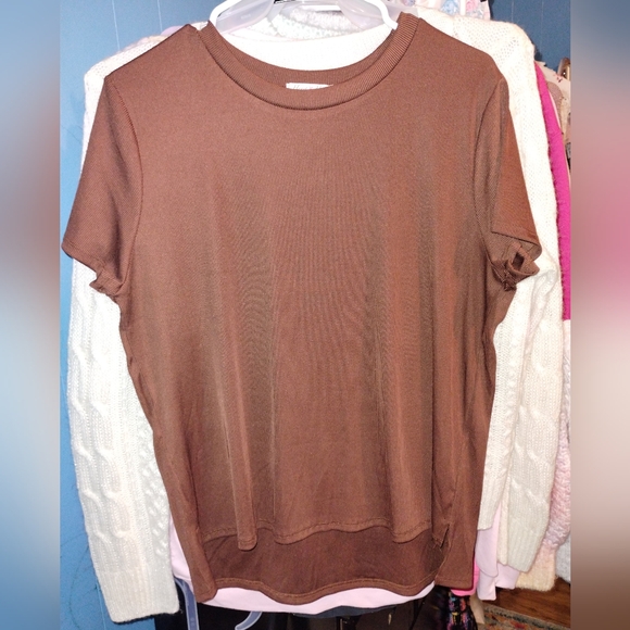 Modal Ribbed Short Sleeve Top -Coffee - Picture 4 of 4